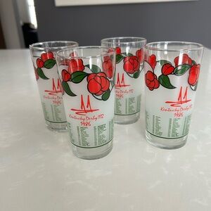 🏇 Kentucky Derby 112 (1986) Rose Glasses — Set of 4 Vintage Collectible Cups